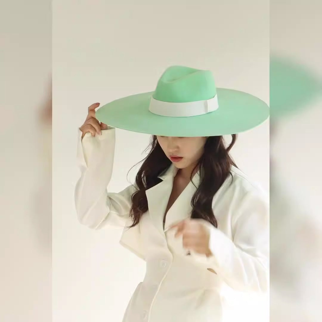 Fashion and Casual Big brim Fruit Green Wool Jazz Top Hat Show Style Felt Hat eprolo