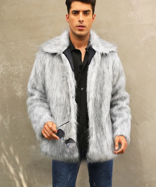 Men Faux Fox Fur Jacket Coat Winter Thick Fluffy Long Sleeve Lapel Warm Shaggy Outerwear Luxury Fur Jacket Bontjas Jackets Mens eprolo