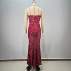 Sexy Sequined Sleeveless Halter Heavy Work Fitted Slimming Red Carpet Party Performance Gathering Dress eprolo