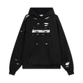 Washed Distressed Hole Letter Print Hoodie Unisex  Loose Casual Hip Hop Sweatshirt eprolo