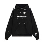 Washed Distressed Hole Letter Print Hoodie Unisex  Loose Casual Hip Hop Sweatshirt eprolo
