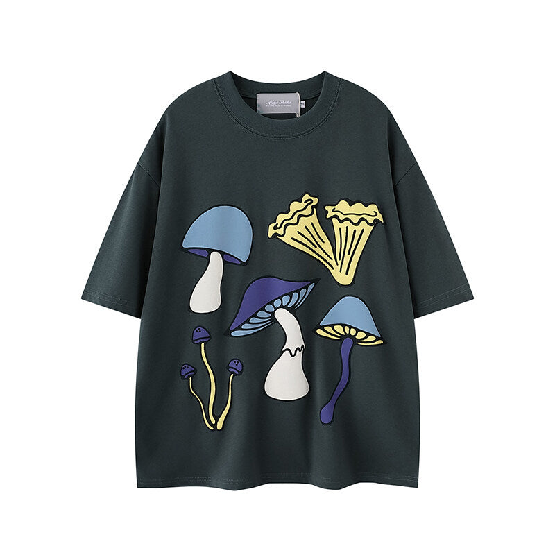 Mushroom print short sleeved T-shirt for men and women eprolo