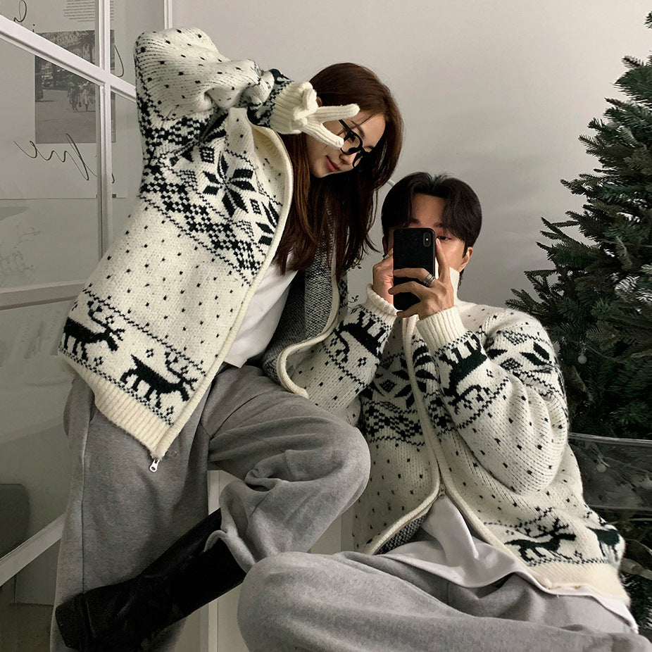 Casual Knit Cardigan for Men Winter Loose Warm Stand Collar Sweater  Couple Outwear eprolo