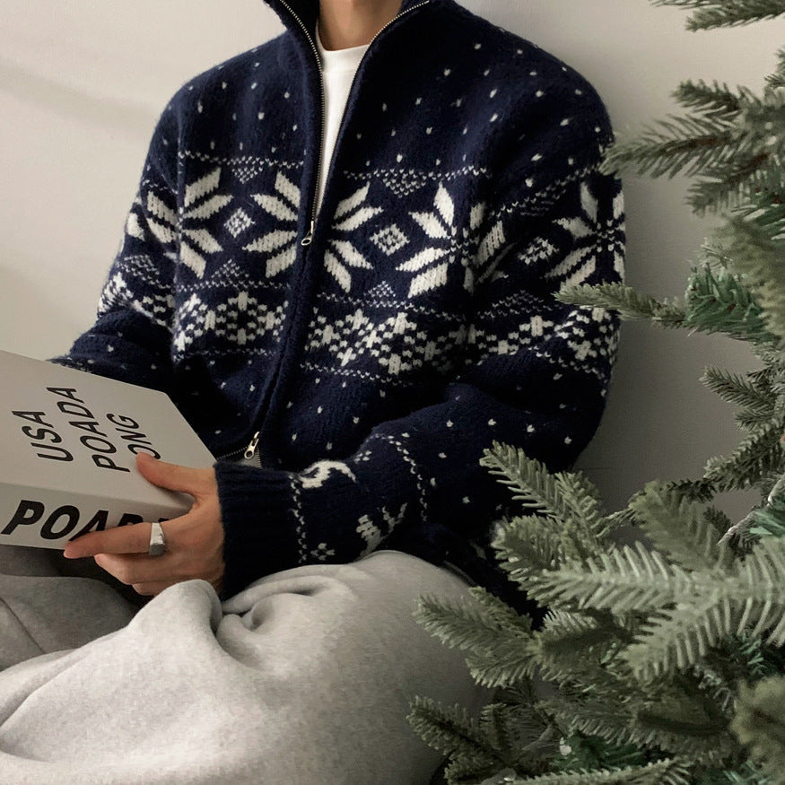 Casual Knit Cardigan for Men Winter Loose Warm Stand Collar Sweater  Couple Outwear eprolo