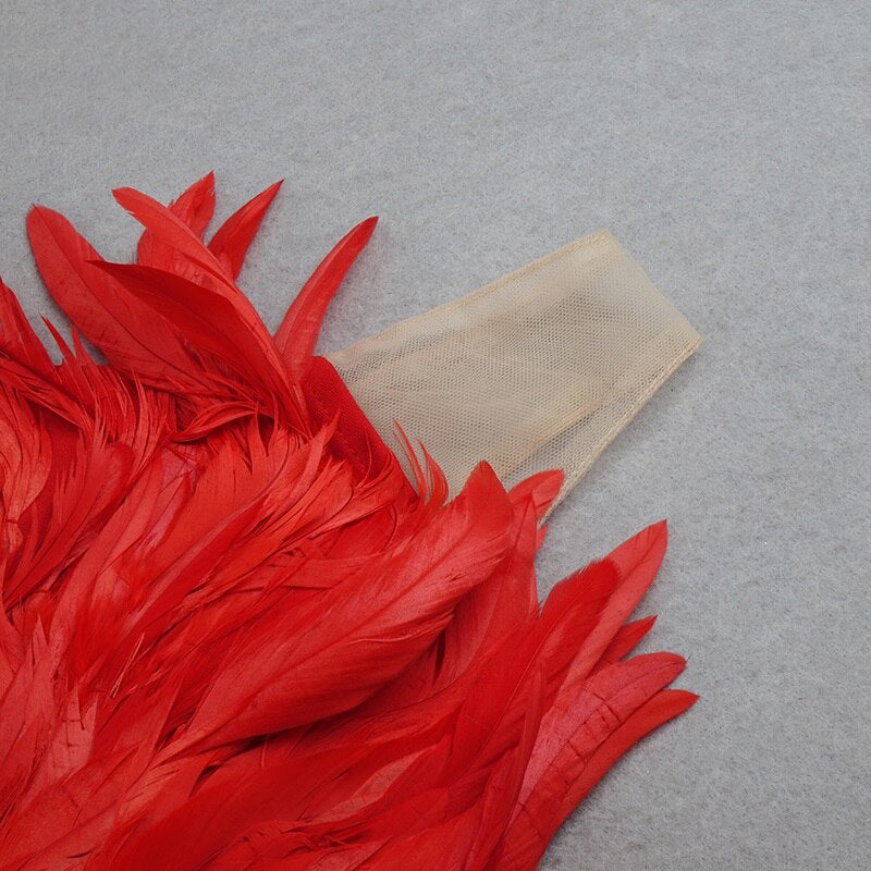 Stylish High Waist Feather Design Red Sequins Dress Sexy One Shoulder Diagonal Collar Celebrity Party Club Dress eprolo