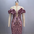 European and American style pink sexy and charming mesh evening dress eprolo