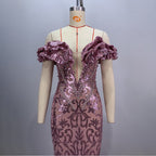 European and American style pink sexy and charming mesh evening dress eprolo