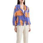 High-end pleated fashionable printed small jacket for women with hand-pleated suit collar eprolo