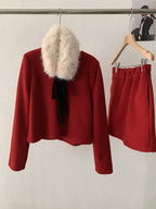 Christmas New Year Winter Rich Girl V-Neck Long Sleeve Top + Skirt Two-Piece Set eprolo