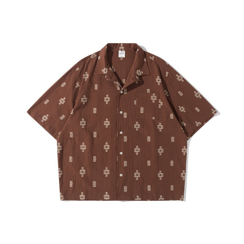 Cuban collar casual retro embroidered short sleeved shirt for men eprolo