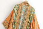 Spring/Summer Women's New Positioning Print Ankle Kimono Robe Yellow eprolo