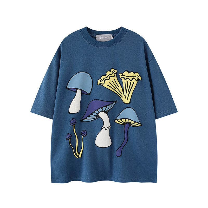 Mushroom print short sleeved T-shirt for men and women eprolo
