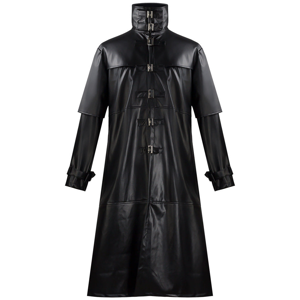 Plague Doctor Cosplay Costume Medieval Retro Fitted Button-Down Long PU Leather Jacket for Men Halloween eprolo