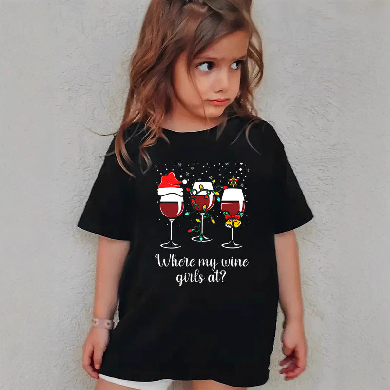 Combed Cotton New Christmas Children's Short Sleeve Girls' T-Shirt Kids Clothing Boys' Short Sleeve eprolo