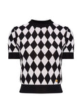 High quality short sleeved niche knitwear women's new diamond grid age reducing shirt top eprolo