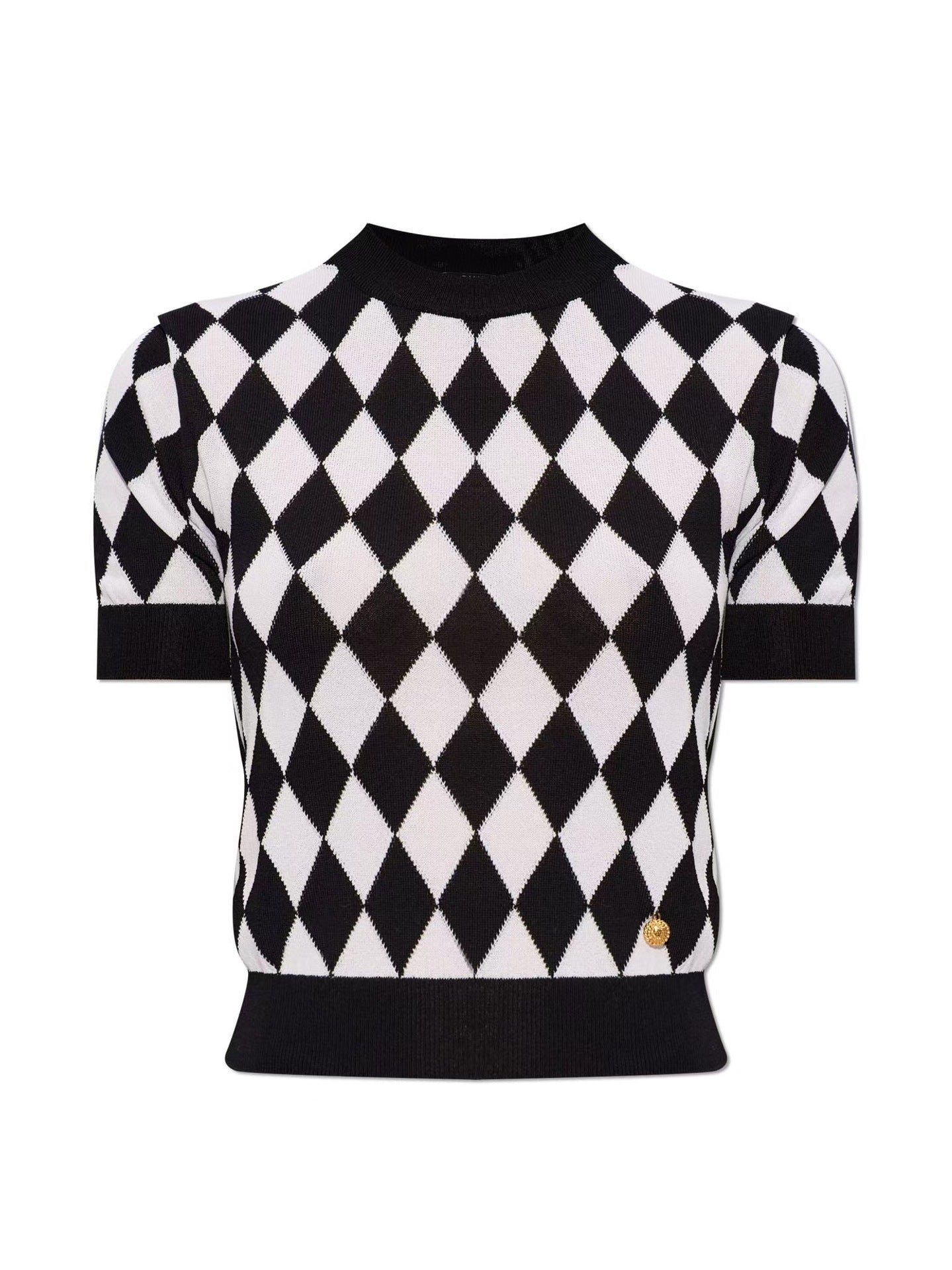 High quality short sleeved niche knitwear women's new diamond grid age reducing shirt top eprolo