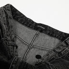 Washed Vintage Denim Trousers Punk Street Style Deconstructed Design Loose Fit Straight Leg Pants for Men eprolo