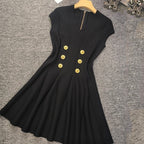 Raglan sleeves V-neck metal buckle high waist zippered knit dress trendy eprolo