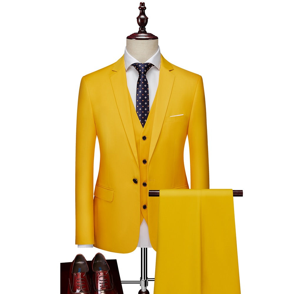 3 piece men's wedding suits fashion men's slim solid color business office suit sets large size men Blazer+ pants + vest eprolo