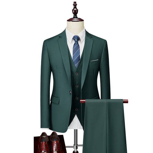 3 piece men's wedding suits fashion men's slim solid color business office suit sets large size men Blazer+ pants + vest eprolo