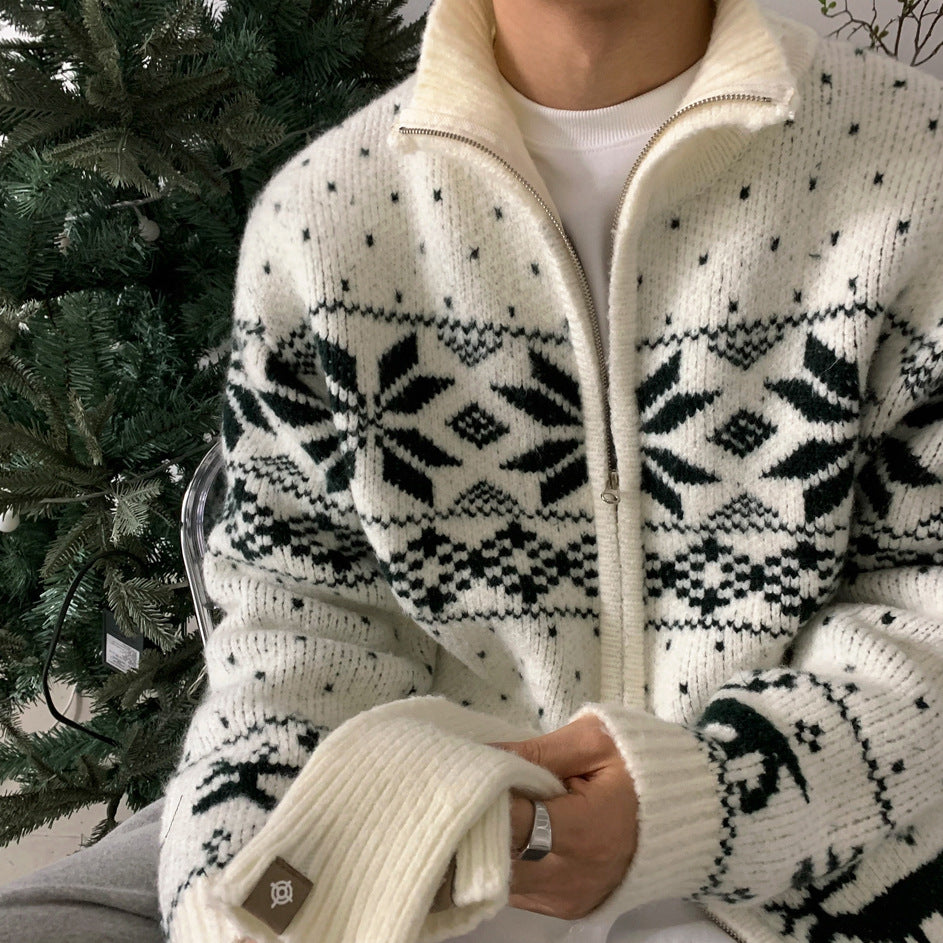 Casual Knit Cardigan for Men Winter Loose Warm Stand Collar Sweater  Couple Outwear eprolo