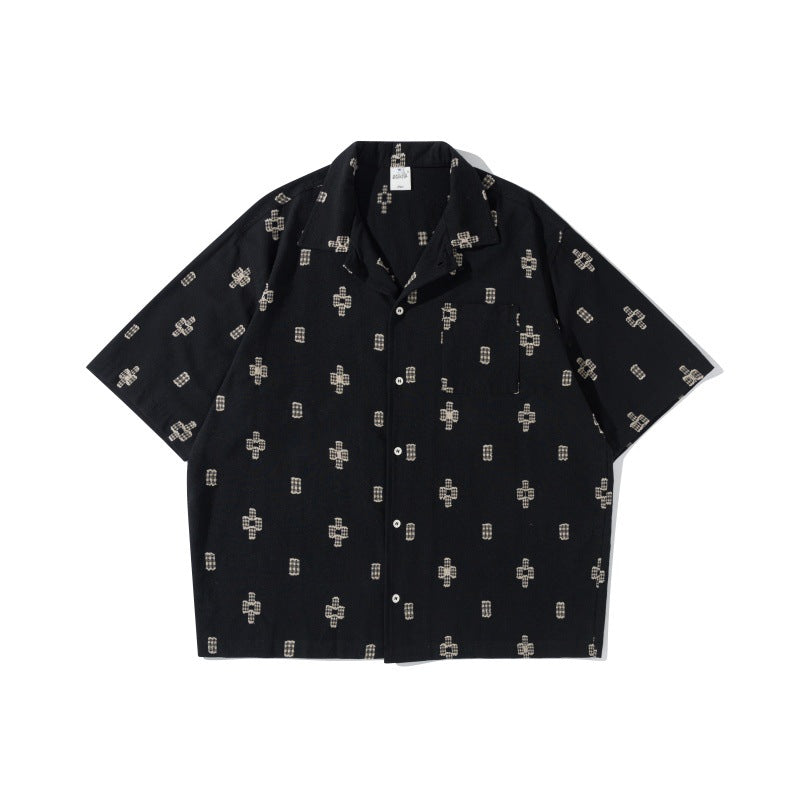 Cuban collar casual retro embroidered short sleeved shirt for men eprolo