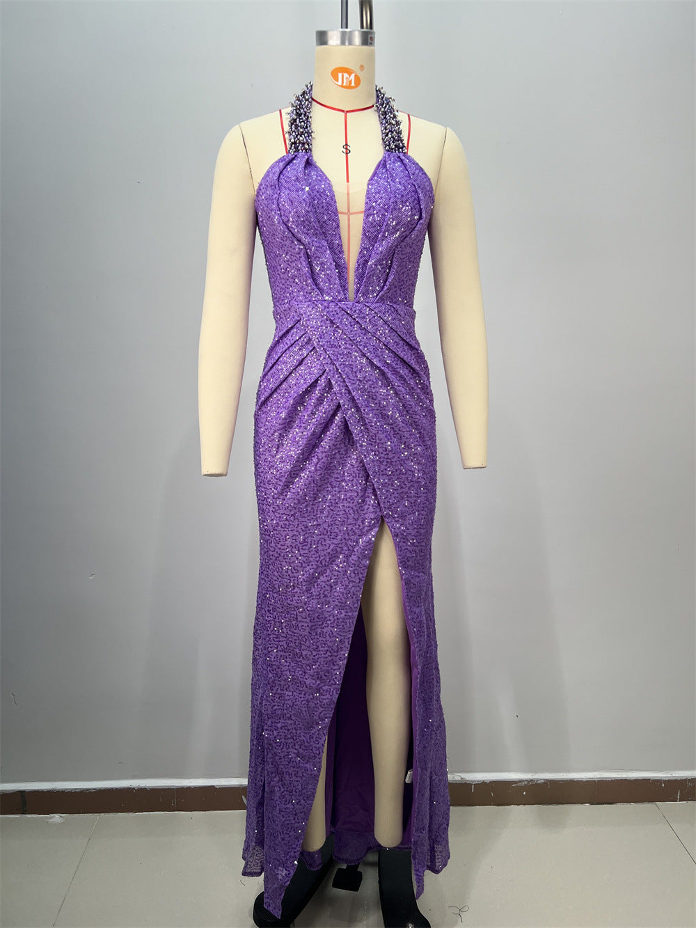 Sexy Women's Backless Off-the-Shoulder Sequined Casual Pleated Long Fitted Party Dress eprolo