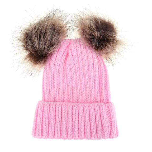 Parent-child Caps Cute Infant Baby Pompon Winter Hat Double Fur Ball Hat Mother Kids Warm Knitted Hat Newborn Beanie Cap eprolo