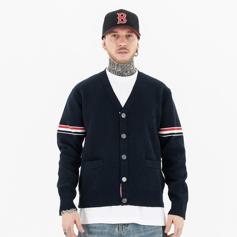 Casual Versatile Knitted V-neck Cardigan for Men and Women Classic Colorful Stripes eprolo