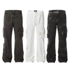 Heavyweight Multi-Pocket Tie-Dye Design Denim Trousers Straight Leg for Men and Women eprolo