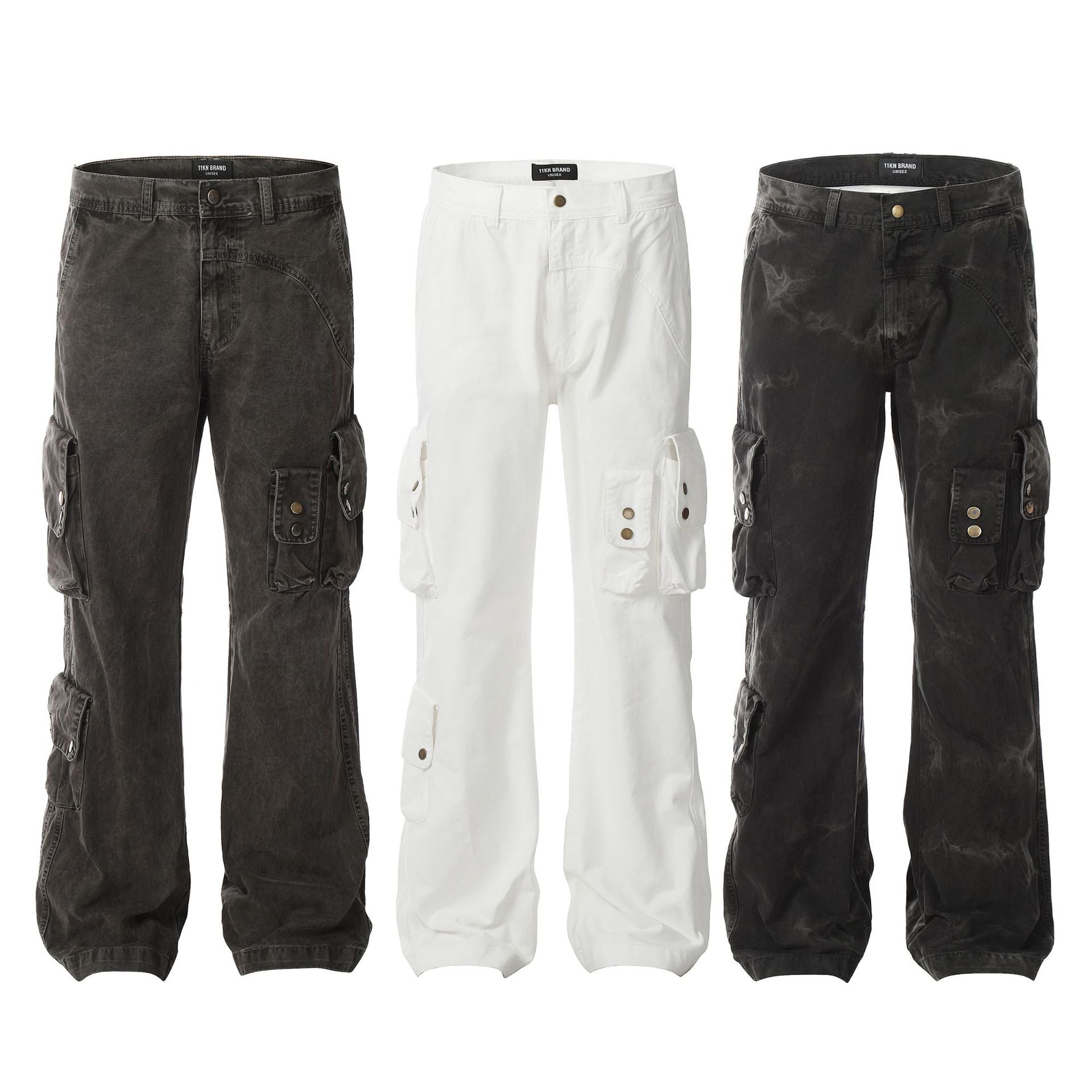 Heavyweight Multi-Pocket Tie-Dye Design Denim Trousers Straight Leg for Men and Women eprolo
