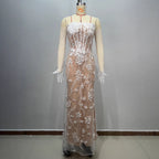 High-Quality Fashion Design Strapless Floral Decorated Boned Casual Long Mesh Bodycon Dress eprolo