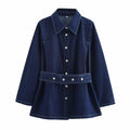 Belted Turn-Down Collar Denim Jacket Pants Set eprolo