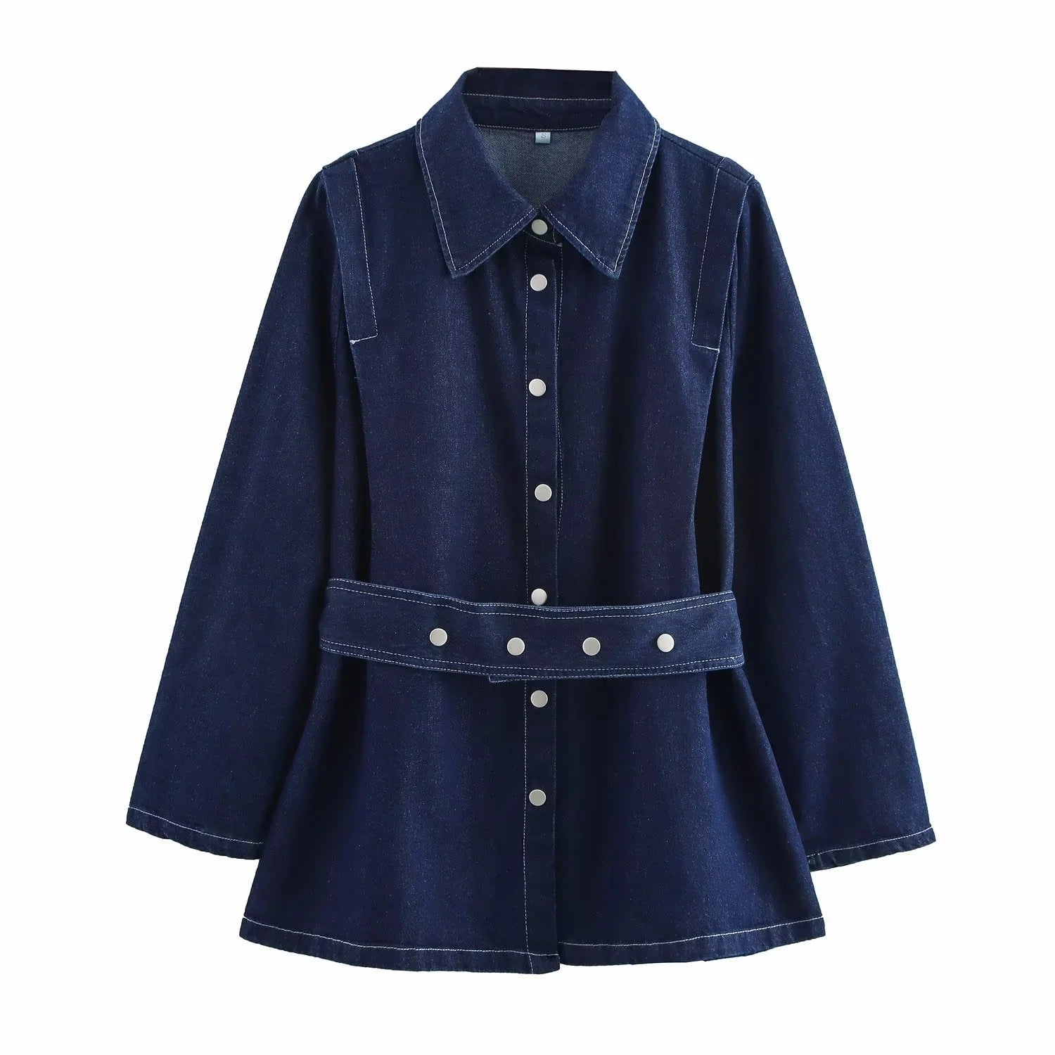 Belted Turn-Down Collar Denim Jacket Pants Set eprolo