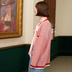 Double Woven Thickened Wool Blend Red White Color Matching Small Fragrance Knitting Cardigan Coat Women eprolo
