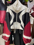 Fashion Contrast Color Patchwork Motorcycle Leather Jacket For Women Long Sleeve Lapel Zipper Coat  Autumn New eprolo