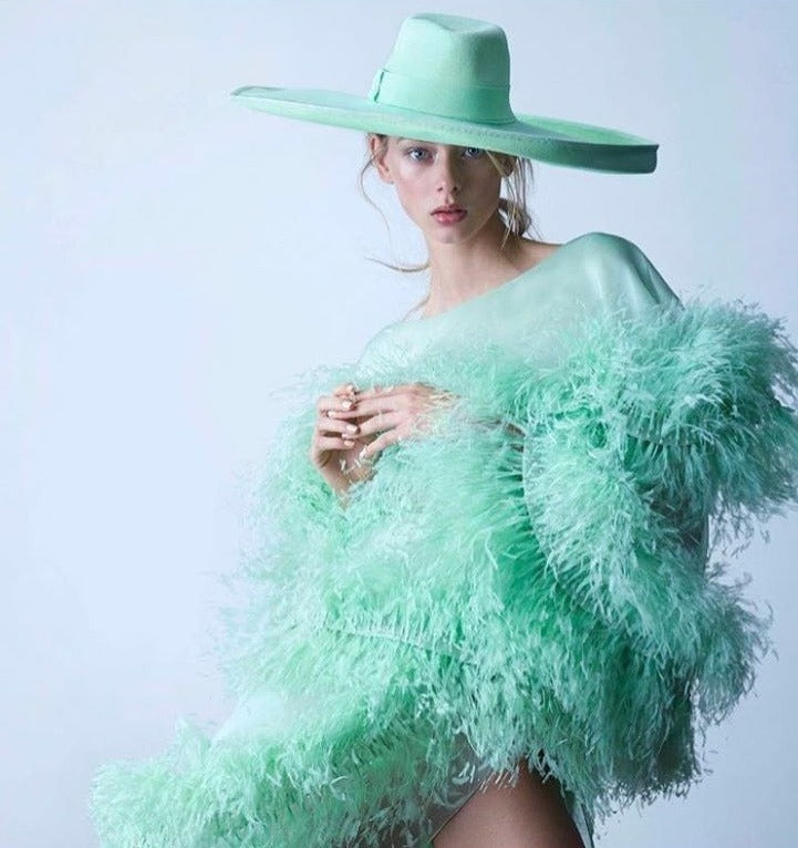 Fashion and Casual Big brim Fruit Green Wool Jazz Top Hat Show Style Felt Hat eprolo