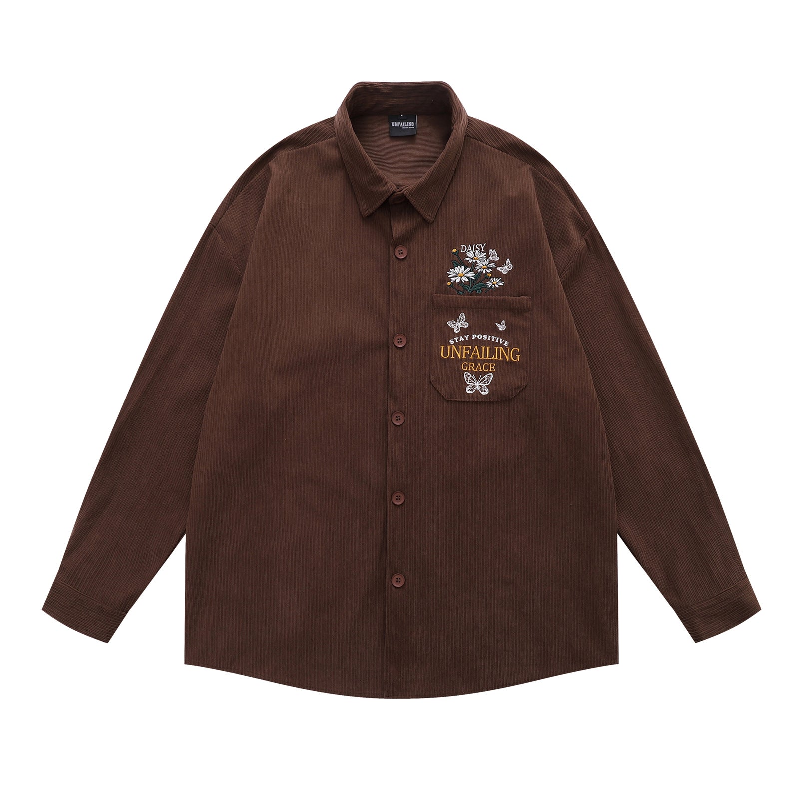 Embroidery Corduroy Long Sleeve Shirt Men Autumn eprolo