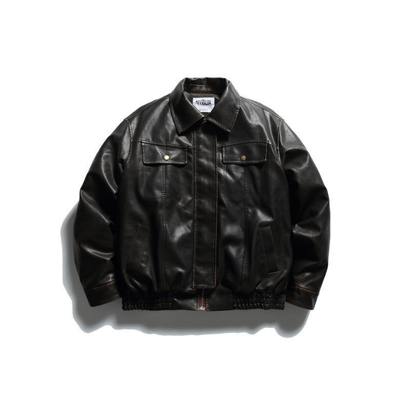 Washed PU Leather Cotton Coat for Men, Casual Warm Winter Jacket eprolo