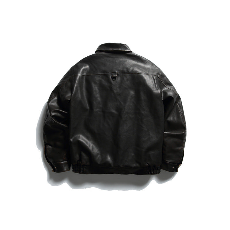 Washed PU Leather Cotton Coat for Men, Casual Warm Winter Jacket eprolo