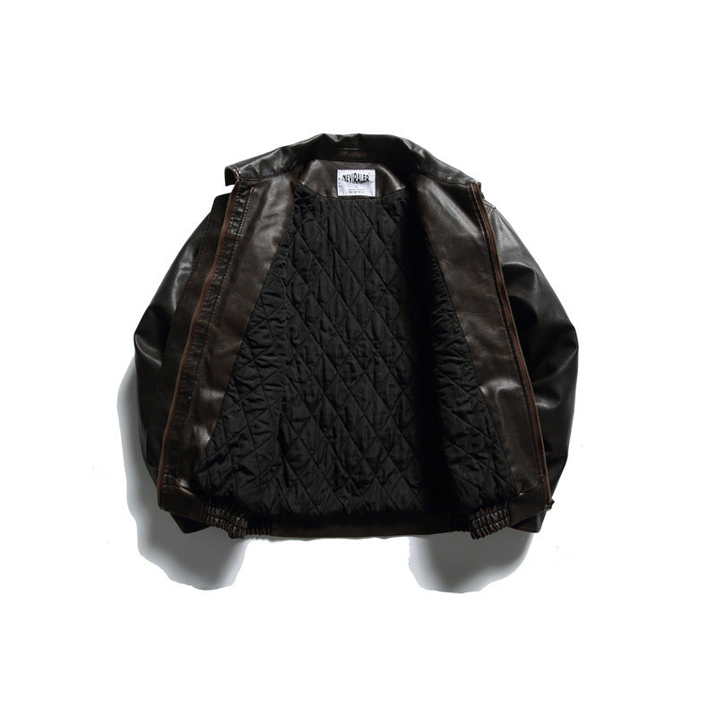 Washed PU Leather Cotton Coat for Men, Casual Warm Winter Jacket eprolo