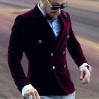 Burgundy Velvet Smoking Jacket for Men Slim Fit Double Breasted Casual Suit Blazer 1 Pcs Groom's Fashion Coat 2024 VELORIA - Thread of Generations