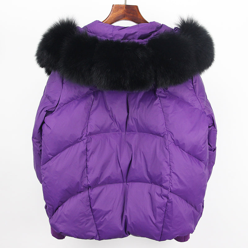 2023 Real Fox Fur Collar Hooded Winter Jacket Women Natural Thick Warm Loose Oversize Duck Down Coat Streetwear Outerwear VELORIA - Thread of Generations