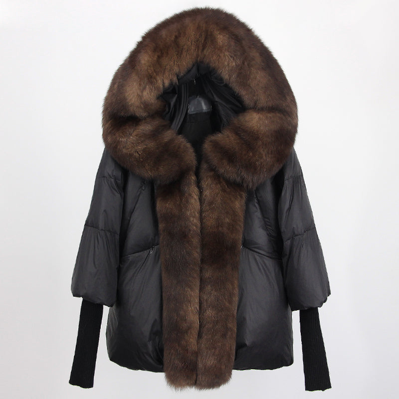 2023 Real Fox Fur Collar Hooded Winter Jacket Women Natural Thick Warm Loose Oversize Duck Down Coat Streetwear Outerwear VELORIA - Thread of Generations