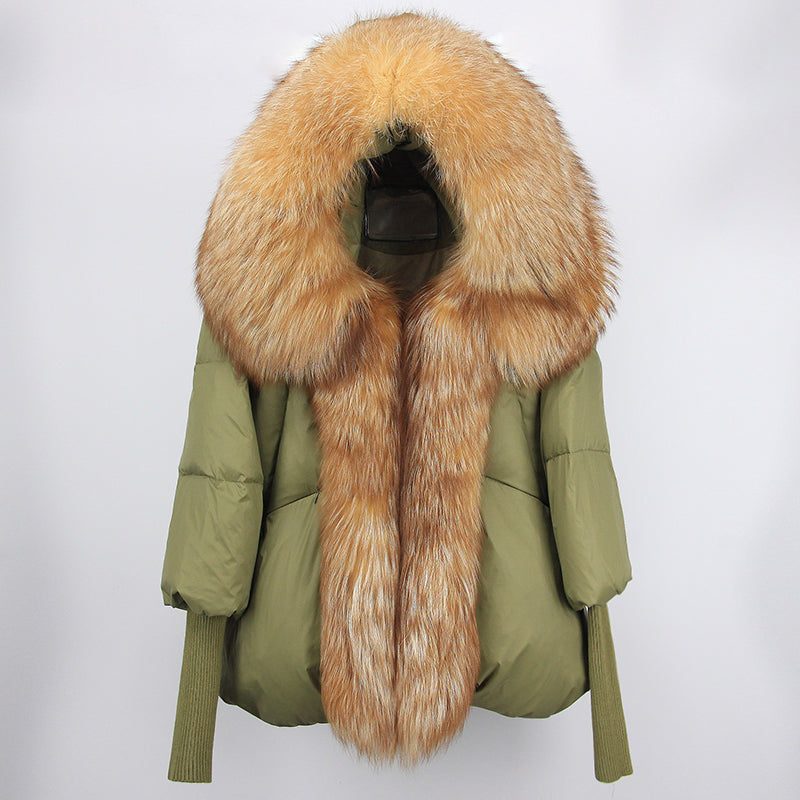 2023 Real Fox Fur Collar Hooded Winter Jacket Women Natural Thick Warm Loose Oversize Duck Down Coat Streetwear Outerwear VELORIA - Thread of Generations