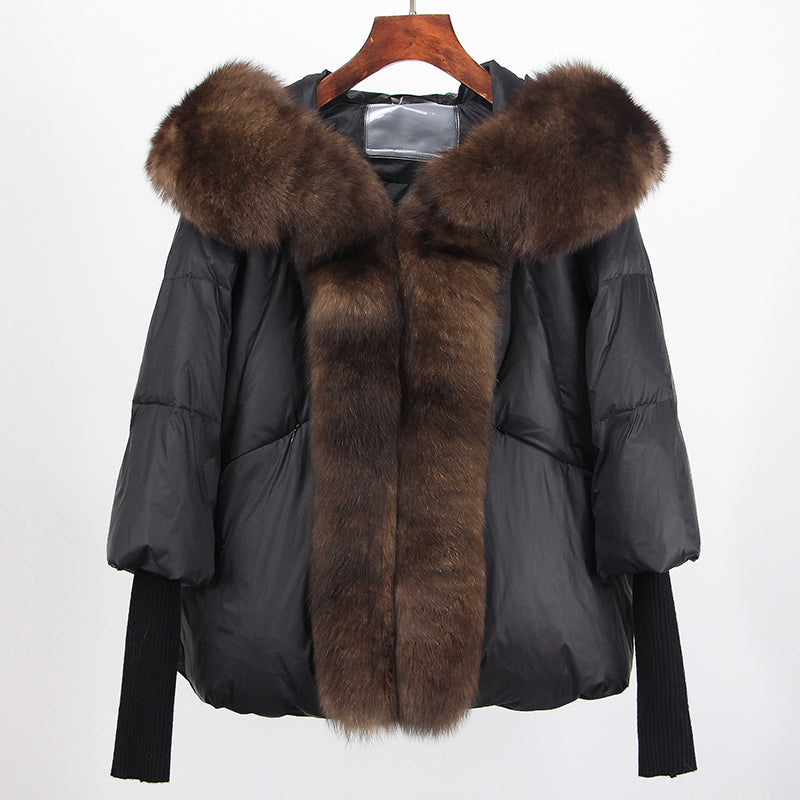 2023 Real Fox Fur Collar Hooded Winter Jacket Women Natural Thick Warm Loose Oversize Duck Down Coat Streetwear Outerwear VELORIA - Thread of Generations