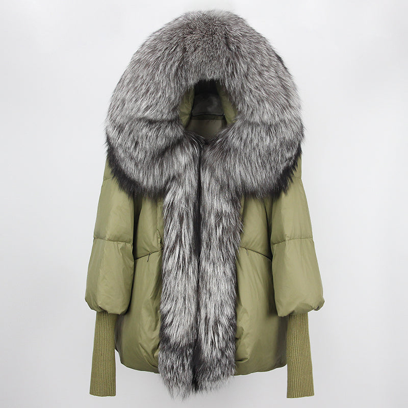 2023 Real Fox Fur Collar Hooded Winter Jacket Women Natural Thick Warm Loose Oversize Duck Down Coat Streetwear Outerwear VELORIA - Thread of Generations