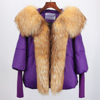 2023 Real Fox Fur Collar Hooded Winter Jacket Women Natural Thick Warm Loose Oversize Duck Down Coat Streetwear Outerwear VELORIA - Thread of Generations
