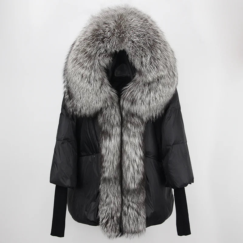 2023 Real Fox Fur Collar Hooded Winter Jacket Women Natural Thick Warm Loose Oversize Duck Down Coat Streetwear Outerwear VELORIA - Thread of Generations