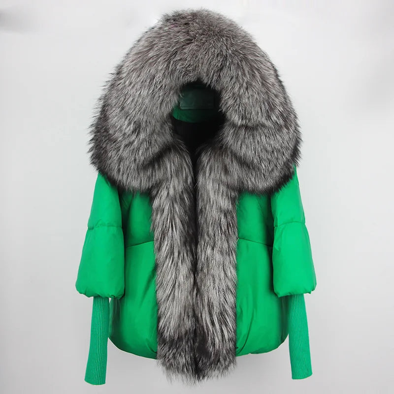 2023 Real Fox Fur Collar Hooded Winter Jacket Women Natural Thick Warm Loose Oversize Duck Down Coat Streetwear Outerwear VELORIA - Thread of Generations